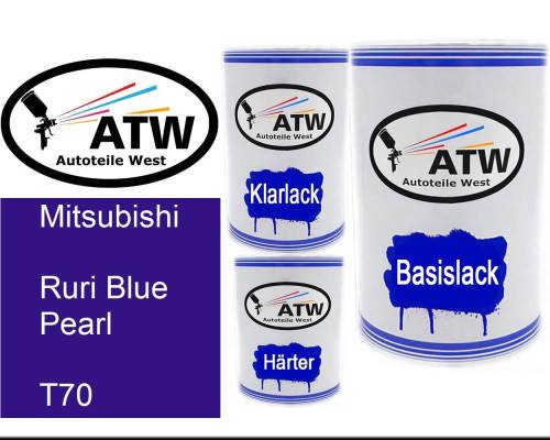 Mitsubishi, Ruri Blue Pearl, T70: 500ml Lackdose + 500ml Klarlack + 250ml Härter - Set, von ATW Autoteile West.